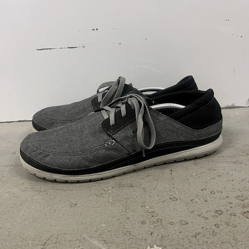 Crocs Men's Santa Cruz Lace-Up Loafers Gray Black Canvas Comfort Casual Shoes 13 - Picture 3 of 4